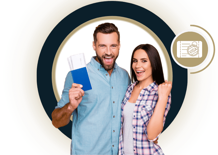 Couple celebrating visa approval.